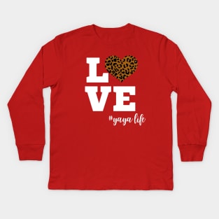 Love Yaya Life Leopard Print Heart Kids Long Sleeve T-Shirt